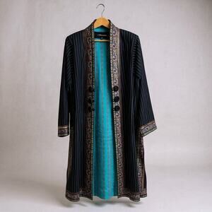 Vintage J. Peterman Embroidered Jacket Blazer Duster Sz 18 Indian Lined Boho